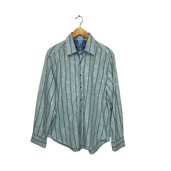 Robert Graham Long Sleeve Button Down Front Shirt Blue Size L Flip Cuffs